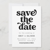Moderne Schwarz-Weiß-Retro-Hochzeit rettet das Dat Einladung (Vorderseite)