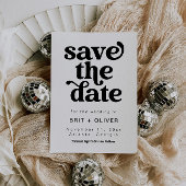 Moderne Schwarz-Weiß-Retro-Hochzeit rettet das Dat Einladung