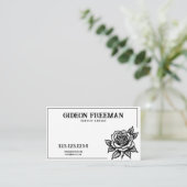 Moderne Schwarz-Weiß-Rose Tattoo-Künstlerin Visitenkarte (Stehend Vorderseite)