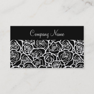 Moderne Schwarz-Weiß-Rosen Chic Florales Muster Visitenkarte