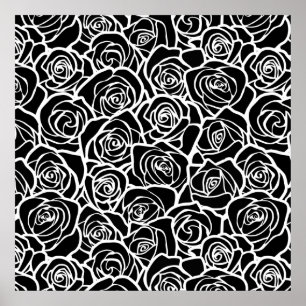 Moderne Schwarz-Weiß-Rosen Chic Floralmuster Poster