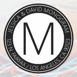 Moderne Schwarz & Weiß & Rücksendeadresse Runder Aufkleber