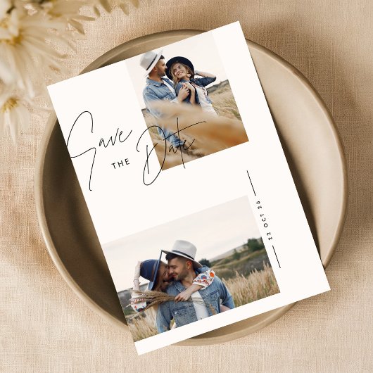 Moderne Schwarz-Weiß-Rustikale Foto Hochzeit Save The Date