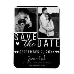 Moderne Schwarz-Weiß-Save-the-Date-2-Foto-Hochzeit Magnet