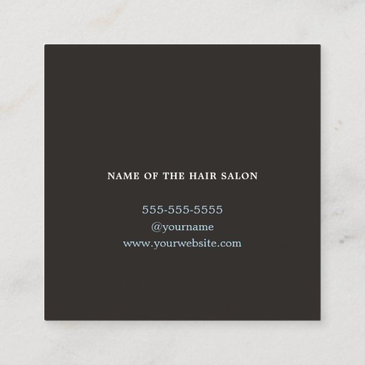 Moderne Schwarz-Weiß-Schere Haarburke Quadratische Visitenkarte (Rückseite)