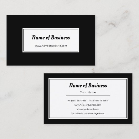 Moderne Schwarz-Weiß-Schlichte und einfache Websit Visitenkarte (Vorne/Hinten)