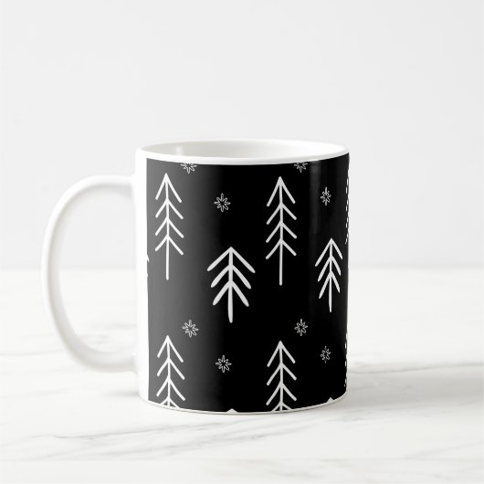 Moderne Schwarz-Weiß-Schneeflocken Muster Kaffee M Kaffeetasse (Links)