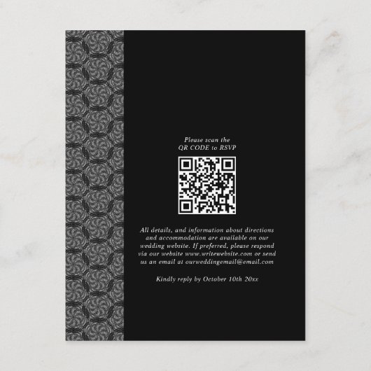 Moderne Schwarz-Weiß-Schnürschrift-Hochzeit Begleitkarte (Rückseite)