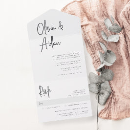 Moderne Schwarz-Weiß-Schrift-Hochzeit All In One Einladung