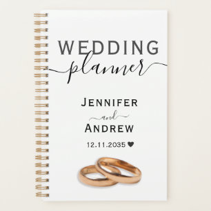 Moderne Schwarz-Weiß-Schrift mit Ringen Hochzeit Planer