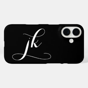 Moderne Schwarz-Weiß-Schrift-Monogramm-Name iPhone 16 Hülle