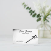 Moderne Schwarz-Weiß-Schwert Tattoo-Künstler Visitenkarte (Stehend Vorderseite)