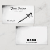 Moderne Schwarz-Weiß-Schwert Tattoo-Künstler Visitenkarte (Vorne/Hinten)