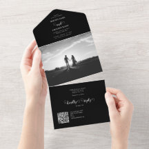 Moderne Schwarz-Weiß-Script-Couple-Foto-Hochzeit