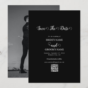 Moderne Schwarz-Weiß-Script-Couple-Foto-Hochzeit Save The Date
