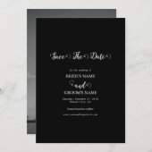 Moderne Schwarz-Weiß-Script-Couple-Foto-Hochzeit Save The Date (Vorne/Hinten)