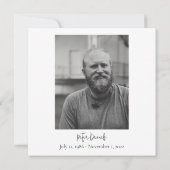 Moderne Schwarz-Weiß-Script-Foto-Beerdigungskarte (Rückseite)