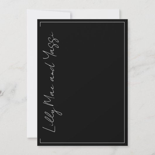 Moderne Schwarz-Weiß-Script-Foto-Hochzeit Save The Date (Rückseite)