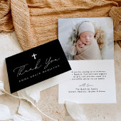 Moderne Schwarz-Weiß-Script-Foto-Taufe Dankeskarte