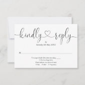 Moderne Schwarz-Weiß-Script-Herz freundlich Antwor RSVP Karte (Vorderseite)