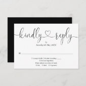 Moderne Schwarz-Weiß-Script-Herz freundlich Antwor RSVP Karte (Vorne/Hinten)