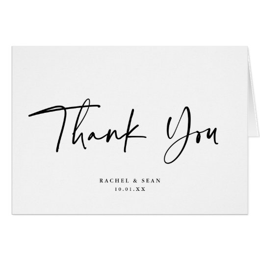 Moderne Schwarz-Weiß-Script-Hochzeit Danke-Karte (Vorderseite (Horizontal))