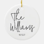 Moderne Schwarz-Weiß-Script-Hochzeit Keramik Ornament (Hinten)