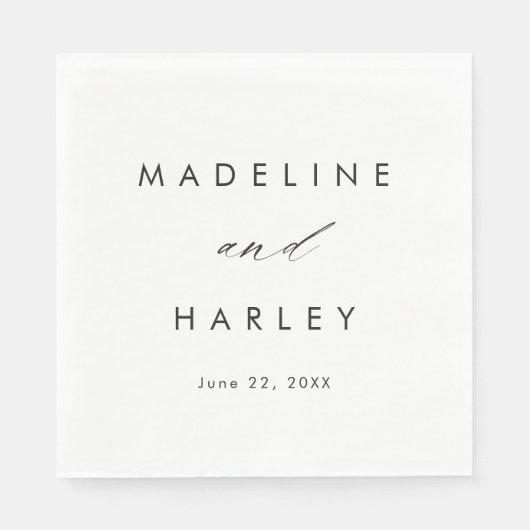 Moderne Schwarz-Weiß-Script-Hochzeit Serviette (Vorderseite)