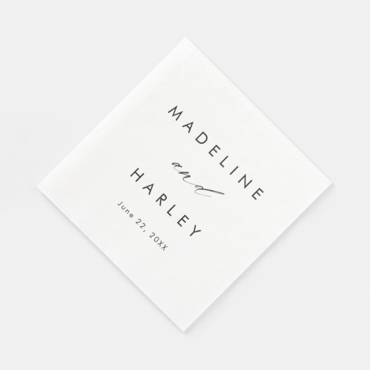 Moderne Schwarz-Weiß-Script-Hochzeit Serviette (Ecke)