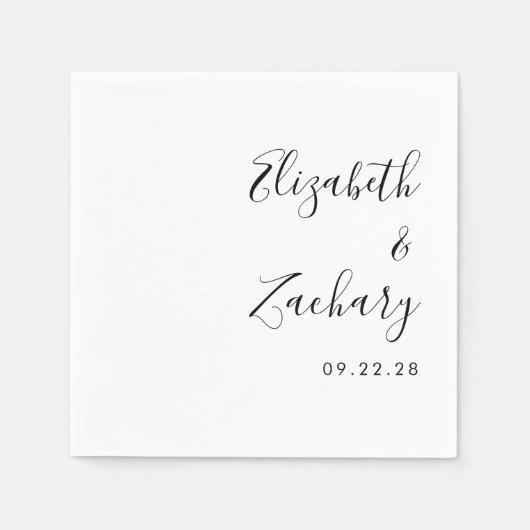 Moderne Schwarz-Weiß-Script-Hochzeit Serviette (Vorderseite)