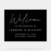 Moderne Schwarz-Weiß-Script-Hochzeit Willkommen Acrylschild (Vorderseite)