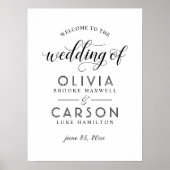 Moderne Schwarz-Weiß-Script-Hochzeit Willkommen Poster (Vorne)