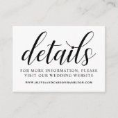 Moderne Schwarz-Weiß-Script-Hochzeitsdetails Begleitkarte (Vorderseite)
