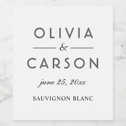 Moderne Schwarz-Weiß-Script-Hochzeitsmonogramm Weinetikett (Einzelnes Label)