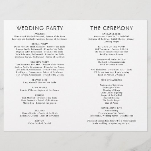 Moderne Schwarz-Weiß-Script-Hochzeitsprogramme (Rückseite)