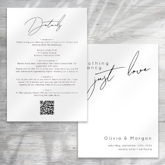 Moderne Schwarz-Weiß-Script-QR-Hochzeit Begleitkarte