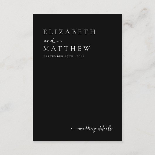 Moderne Schwarz-Weiß-Script-QR-Hochzeit Begleitkarte (Rückseite)