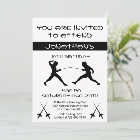 Moderne Schwarz-Weiß-Silhouette mit Party Einladung (Stehend Vorderseite)