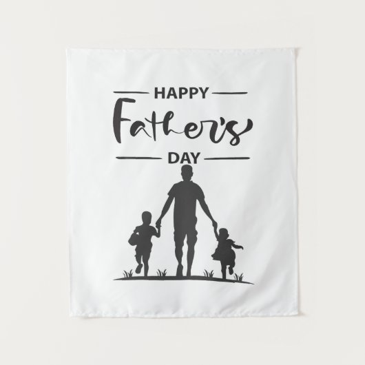 Moderne Schwarz-Weiß-Silhouette Vatertagskarte Wandteppich (Vorderseite)