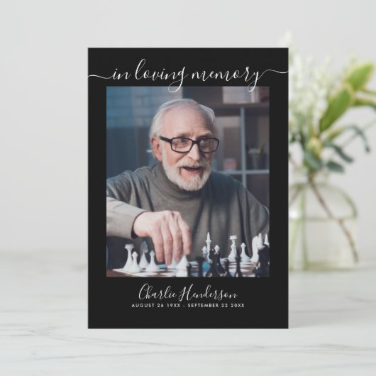 Moderne Schwarz-Weiß-Skriptbeerdigung Programm (Stehend Vorderseite)