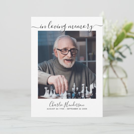 Moderne Schwarz-Weiß-Skriptbeerdigung Programm (Stehend Vorderseite)