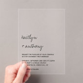 Moderne Schwarz-Weiß-Skripte Minimalistische Hochz Acryleinladungen (Insitu (Handheld))