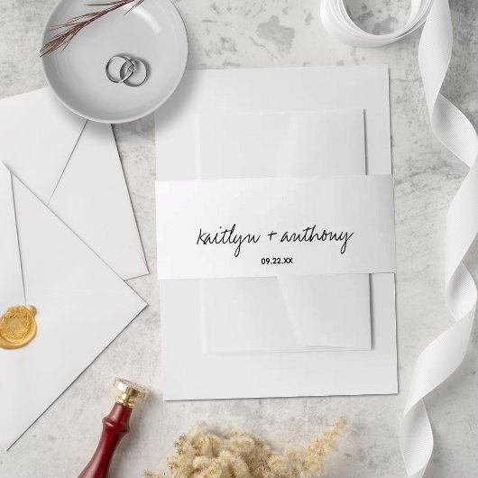 Moderne Schwarz-Weiß-Skripte Minimalistische Hochz Einladungsbanderole