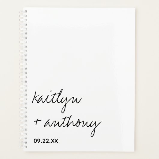 Moderne Schwarz-Weiß-Skripte Minimalistische Hochz Planer (Vorderseite)