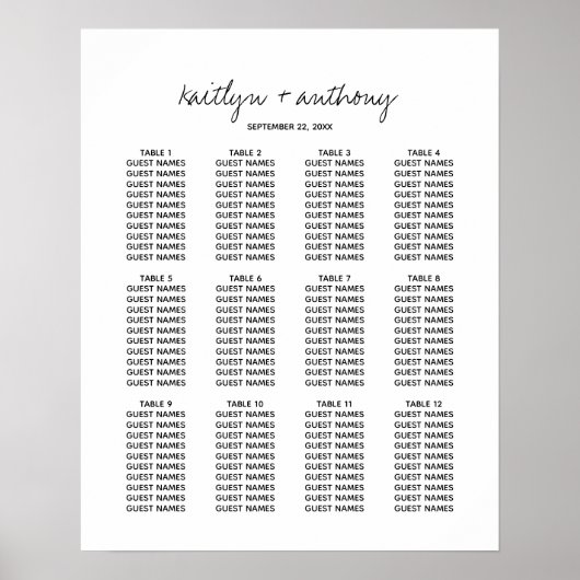 Moderne Schwarz-Weiß-Skripte Minimalistische Hochz Poster (Vorne)