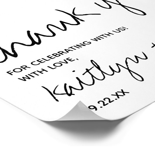 Moderne Schwarz-Weiß-Skripte Minimalistische Hochz Poster (Ecke)