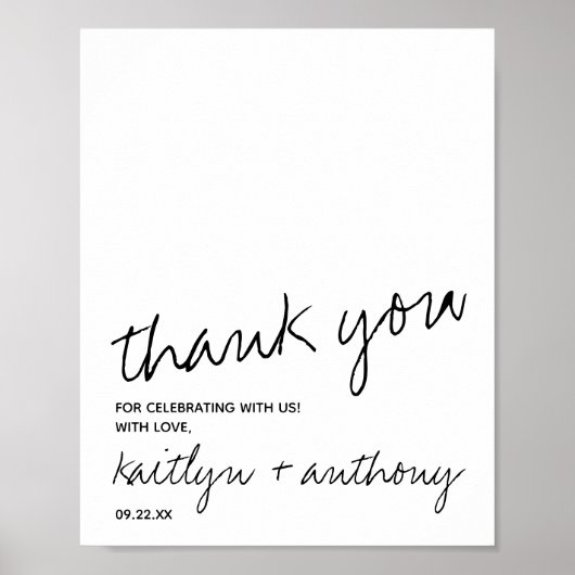 Moderne Schwarz-Weiß-Skripte Minimalistische Hochz Poster (Vorne)