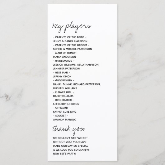 Moderne Schwarz-Weiß-Skripte Minimalistische Hochz Programm (Rückseite)