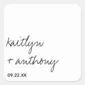 Moderne Schwarz-Weiß-Skripte Minimalistische Hochz Quadratischer Aufkleber (Vorderseite)