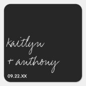 Moderne Schwarz-Weiß-Skripte Minimalistische Hochz Quadratischer Aufkleber (Vorderseite)